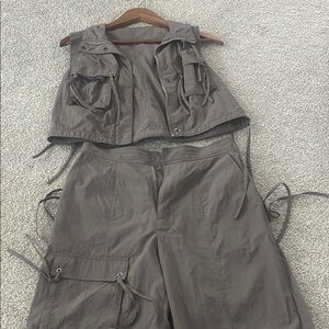 Stylish Gray Two-Piece Set small vest pants cargo Japan Japanese